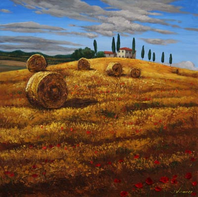 Hay in Tuscany — palette knife painting by Jennifer Vranes