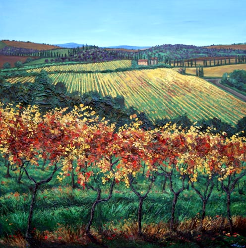 Vineyard Gold — palette knife painting by Jennifer Vranes