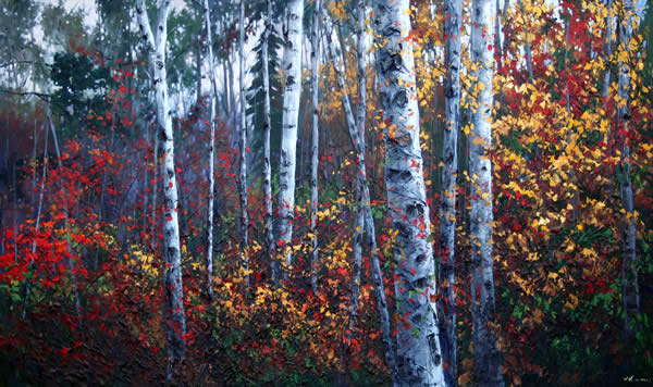 Wild Aspens — palette knife painting by Jennifer Vranes