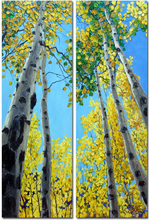 Skyward diptych - Aspen tree landscapes of Colorado and Birch Tree