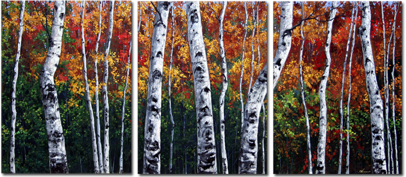 Aspens in Autumn Triptych — fine art giclée print by Jennifer Vranes