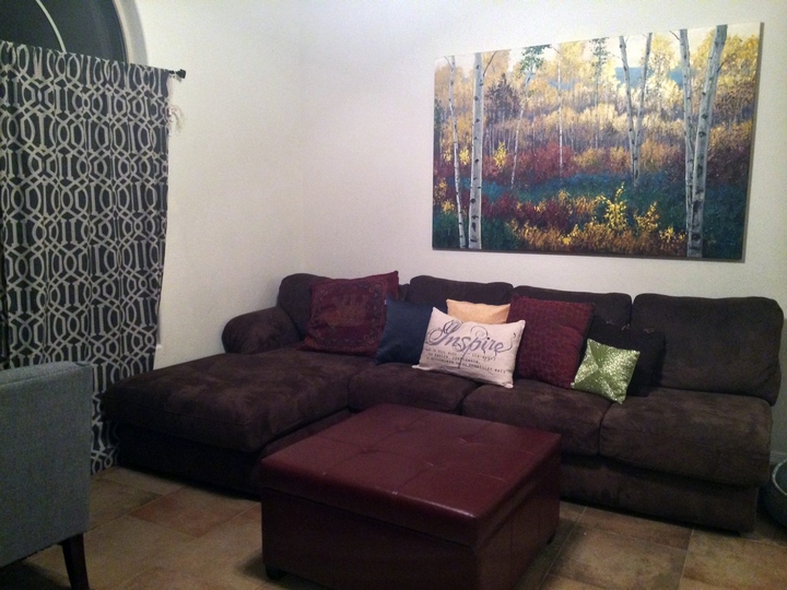 In Heather Judge's living room — palette knife painting by Jennifer Vranes