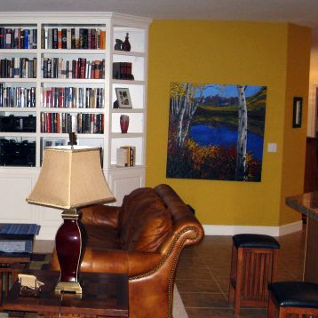 In Phil and Tamara Doss's home — palette knife painting by Jennifer Vranes