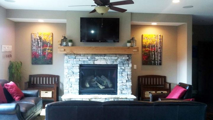 Diptych in the Coffman living room — palette knife painting by Jennifer Vranes