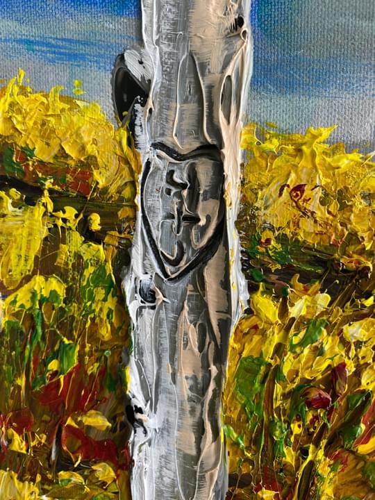 Detail of Content — birch trunk with Jill and Howie's carved heart
