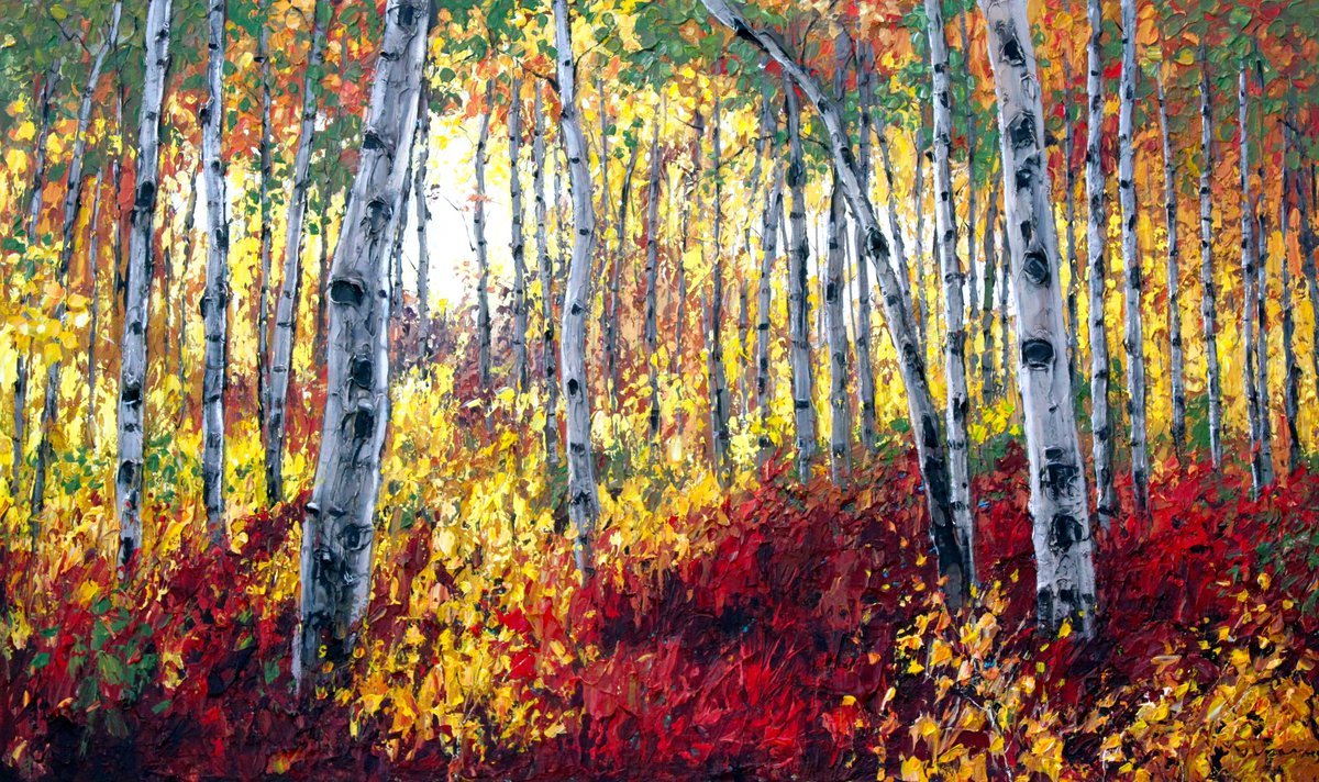 Sunlit Autumn — palette knife painting by Jennifer Vranes