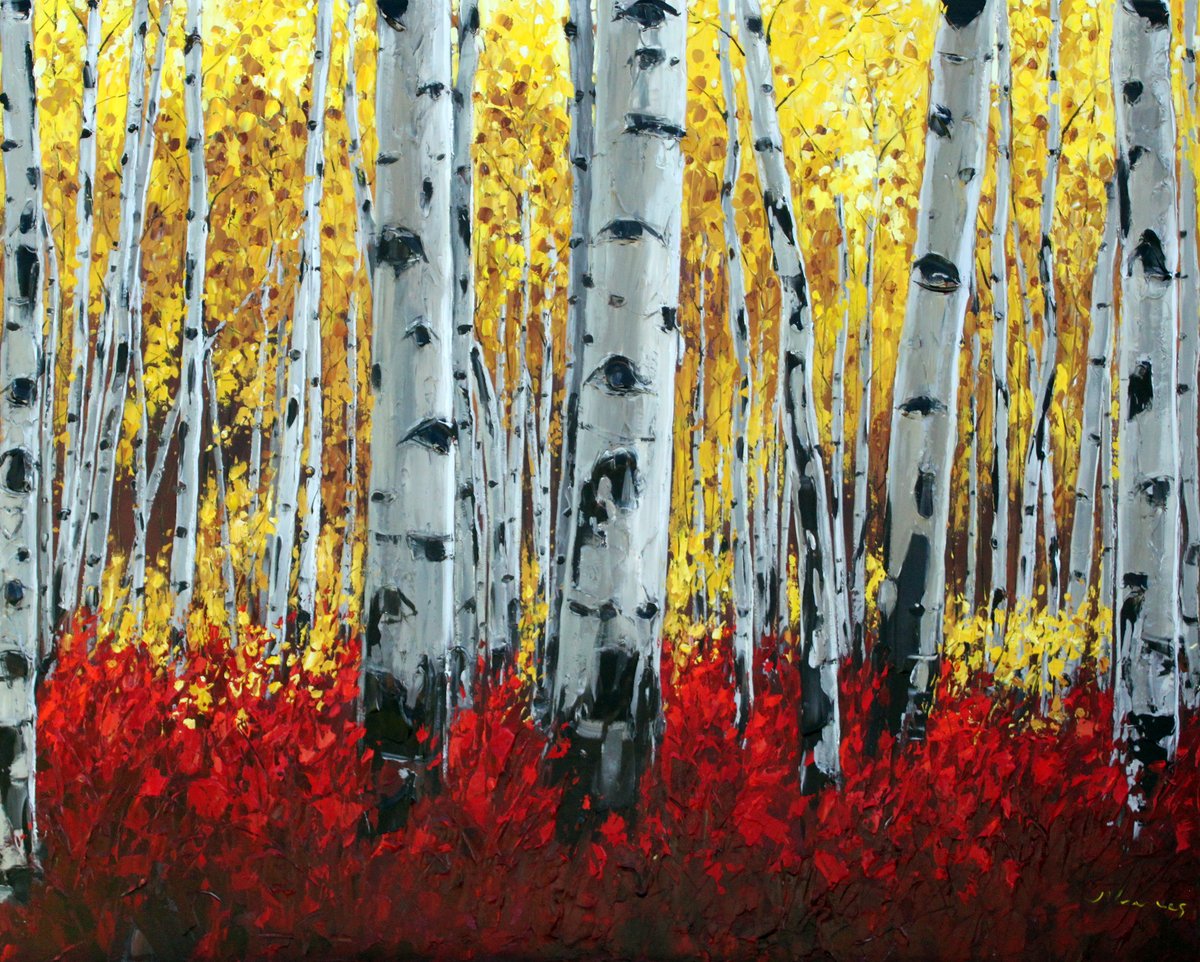 Gold And Rubies — original palette knife painting by Jennifer Vranes