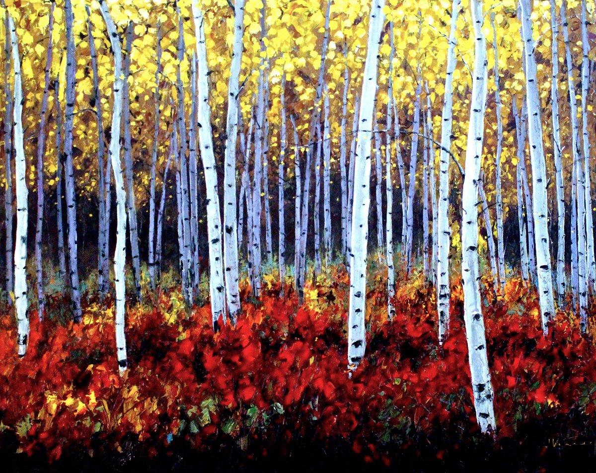 Aspen Secrets — palette knife painting by Jennifer Vranes