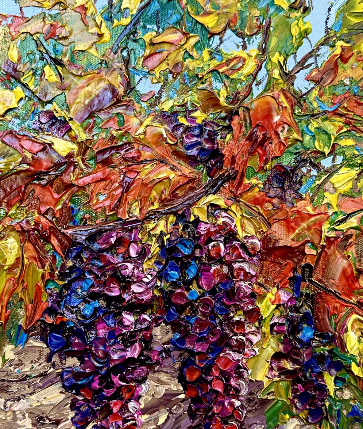 Napa Grapes (detail) — palette knife painting by Jennifer Vranes